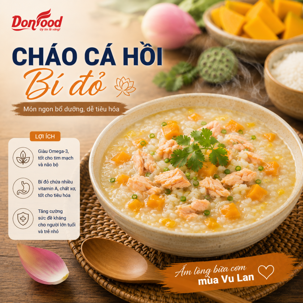Cháo cá hồi bí đỏ